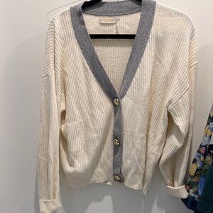Ramy Brook M Nina Ivory and Charcoal Ribbed Cardigan